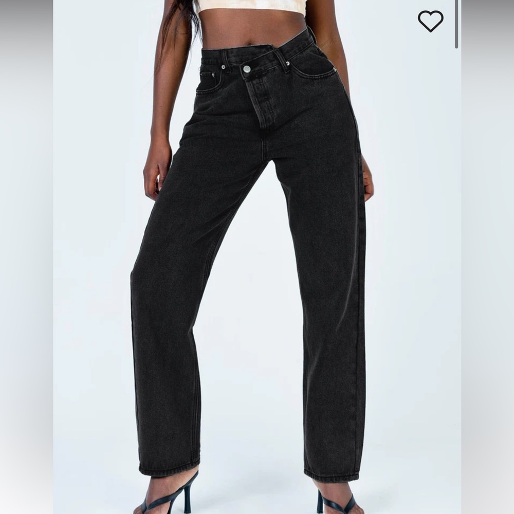 Princess polly HOLLY ASYMMETRIC STRAIGHT LEG JEAN BLACK DENIM